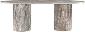 Meridian Furniture Messina Oval Stone Dining Table with Art Deco Fluted Bases Seats up to Ten Formal Room Brown Genuine Marble 925Brown-DT