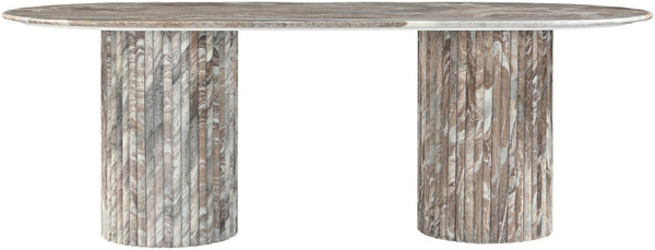 Meridian Furniture Messina Oval Stone Dining Table with Art Deco Fluted Bases Seats up to Ten Formal Room Brown Genuine Marble 925Brown-DT