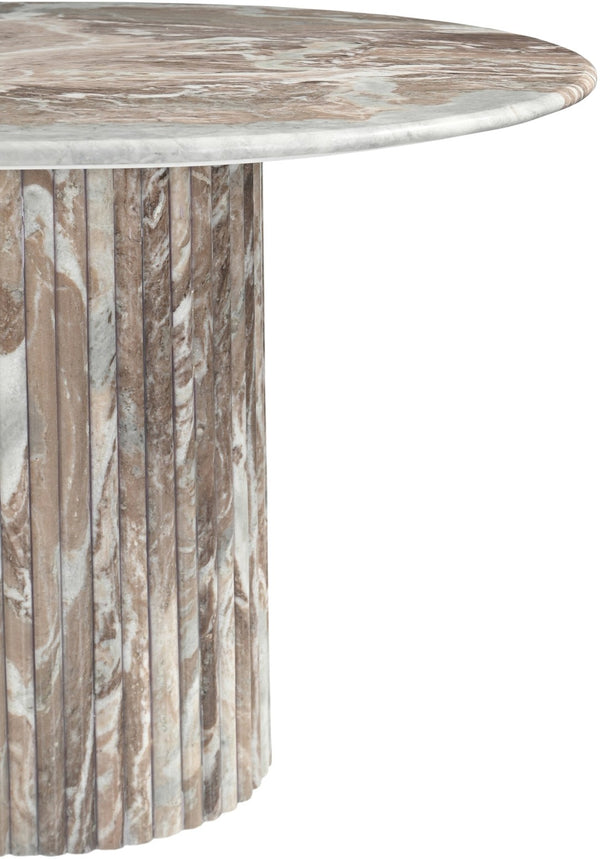 Meridian Furniture Messina Oval Stone Dining Table with Art Deco Fluted Bases Seats up to Ten Formal Room Brown Genuine Marble 925Brown-DT