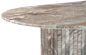 Meridian Furniture Messina Oval Stone Dining Table with Art Deco Fluted Bases Seats up to Ten Formal Room Brown Genuine Marble 925Brown-DT