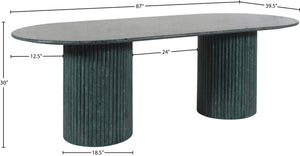 Meridian Furniture Messina Oval Stone Dining Table with Art Deco Fluted Bases Seats up to Ten Formal Room Green Genuine Marble 925Green-DT