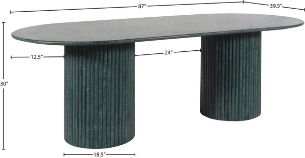 Meridian Furniture Messina Oval Stone Dining Table with Art Deco Fluted Bases Seats up to Ten Formal Room Green Genuine Marble 925Green-DT