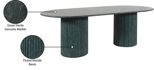 Meridian Furniture Messina Oval Stone Dining Table with Art Deco Fluted Bases Seats up to Ten Formal Room Green Genuine Marble 925Green-DT