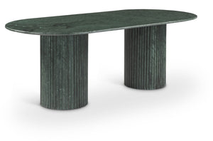 Meridian Furniture Messina Oval Stone Dining Table with Art Deco Fluted Bases Seats up to Ten Formal Room Green Genuine Marble 925Green-DT