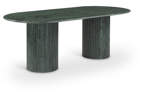 Meridian Furniture Messina Oval Stone Dining Table with Art Deco Fluted Bases Seats up to Ten Formal Room Green Genuine Marble 925Green-DT