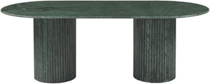 Meridian Furniture Messina Oval Stone Dining Table with Art Deco Fluted Bases Seats up to Ten Formal Room Green Genuine Marble 925Green-DT