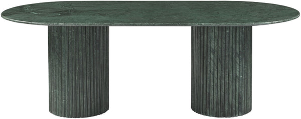 Meridian Furniture Messina Oval Stone Dining Table with Art Deco Fluted Bases Seats up to Ten Formal Room Green Genuine Marble 925Green-DT