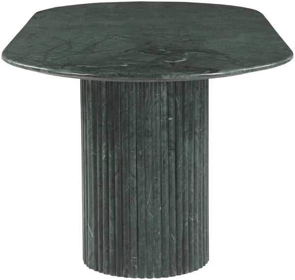 Meridian Furniture Messina Oval Stone Dining Table with Art Deco Fluted Bases Seats up to Ten Formal Room Green Genuine Marble 925Green-DT