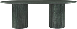 Meridian Furniture Messina Oval Stone Dining Table with Art Deco Fluted Bases Seats up to Ten Formal Room Green Genuine Marble 925Green-DT