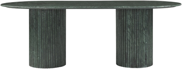 Meridian Furniture Messina Oval Stone Dining Table with Art Deco Fluted Bases Seats up to Ten Formal Room Green Genuine Marble 925Green-DT