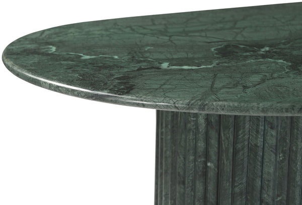Meridian Furniture Messina Oval Stone Dining Table with Art Deco Fluted Bases Seats up to Ten Formal Room Green Genuine Marble 925Green-DT