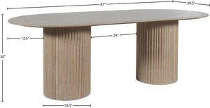 Meridian Furniture Messina Oval Stone Dining Table with Art Deco Fluted Bases Seats up to Ten Formal Room Natural Travertine 925Travertine-DT