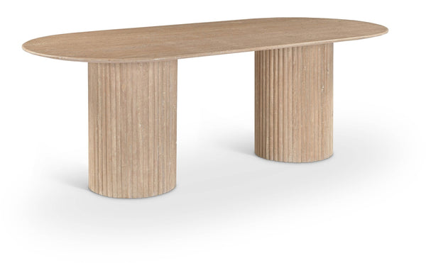 Meridian Furniture Messina Oval Stone Dining Table with Art Deco Fluted Bases Seats up to Ten Formal Room Natural Travertine 925Travertine-DT
