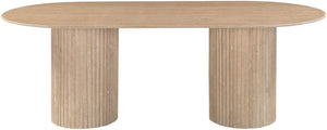 Meridian Furniture Messina Oval Stone Dining Table with Art Deco Fluted Bases Seats up to Ten Formal Room Natural Travertine 925Travertine-DT