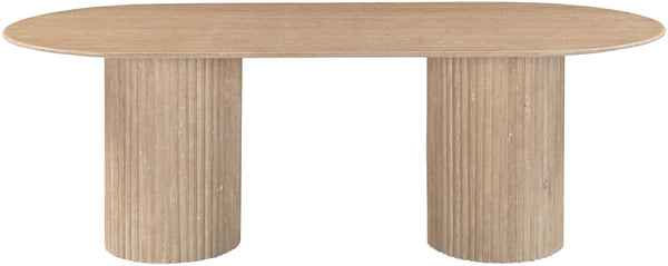 Meridian Furniture Messina Oval Stone Dining Table with Art Deco Fluted Bases Seats up to Ten Formal Room Natural Travertine 925Travertine-DT