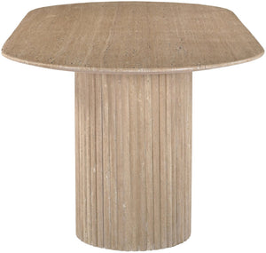 Meridian Furniture Messina Oval Stone Dining Table with Art Deco Fluted Bases Seats up to Ten Formal Room Natural Travertine 925Travertine-DT