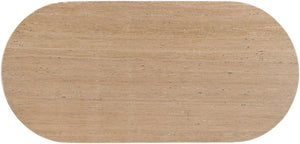 Meridian Furniture Messina Oval Stone Dining Table with Art Deco Fluted Bases Seats up to Ten Formal Room Natural Travertine 925Travertine-DT