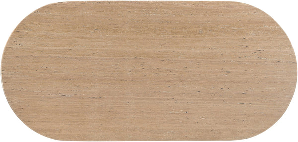 Meridian Furniture Messina Oval Stone Dining Table with Art Deco Fluted Bases Seats up to Ten Formal Room Natural Travertine 925Travertine-DT