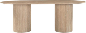 Meridian Furniture Messina Oval Stone Dining Table with Art Deco Fluted Bases Seats up to Ten Formal Room Natural Travertine 925Travertine-DT