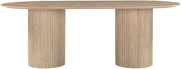 Meridian Furniture Messina Oval Stone Dining Table with Art Deco Fluted Bases Seats up to Ten Formal Room Natural Travertine 925Travertine-DT