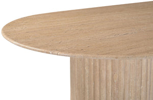 Meridian Furniture Messina Oval Stone Dining Table with Art Deco Fluted Bases Seats up to Ten Formal Room Natural Travertine 925Travertine-DT