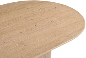 Meridian Furniture Messina Oval Stone Dining Table with Art Deco Fluted Bases Seats up to Ten Formal Room Natural Travertine 925Travertine-DT