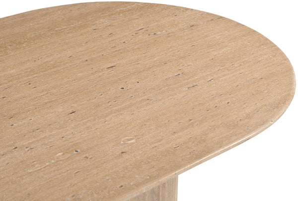 Meridian Furniture Messina Oval Stone Dining Table with Art Deco Fluted Bases Seats up to Ten Formal Room Natural Travertine 925Travertine-DT