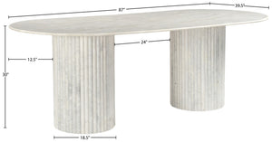 Meridian Furniture Messina Oval Stone Dining Table with Art Deco Fluted Bases Seats up to Ten Formal Room White Genuine Marble 925White-DT