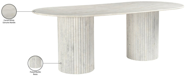 Meridian Furniture Messina Oval Stone Dining Table with Art Deco Fluted Bases Seats up to Ten Formal Room White Genuine Marble 925White-DT