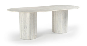 Meridian Furniture Messina Oval Stone Dining Table with Art Deco Fluted Bases Seats up to Ten Formal Room White Genuine Marble 925White-DT