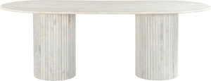 Meridian Furniture Messina Oval Stone Dining Table with Art Deco Fluted Bases Seats up to Ten Formal Room White Genuine Marble 925White-DT