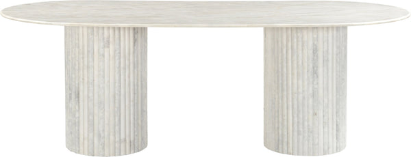 Meridian Furniture Messina Oval Stone Dining Table with Art Deco Fluted Bases Seats up to Ten Formal Room White Genuine Marble 925White-DT