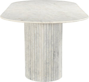 Meridian Furniture Messina Oval Stone Dining Table with Art Deco Fluted Bases Seats up to Ten Formal Room White Genuine Marble 925White-DT