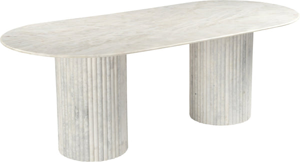 Meridian Furniture Messina Oval Stone Dining Table with Art Deco Fluted Bases Seats up to Ten Formal Room White Genuine Marble 925White-DT