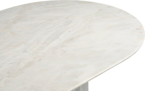 Meridian Furniture Messina Oval Stone Dining Table with Art Deco Fluted Bases Seats up to Ten Formal Room White Genuine Marble 925White-DT