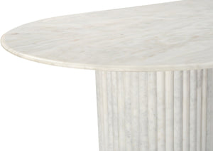 Meridian Furniture Messina Oval Stone Dining Table with Art Deco Fluted Bases Seats up to Ten Formal Room White Genuine Marble 925White-DT