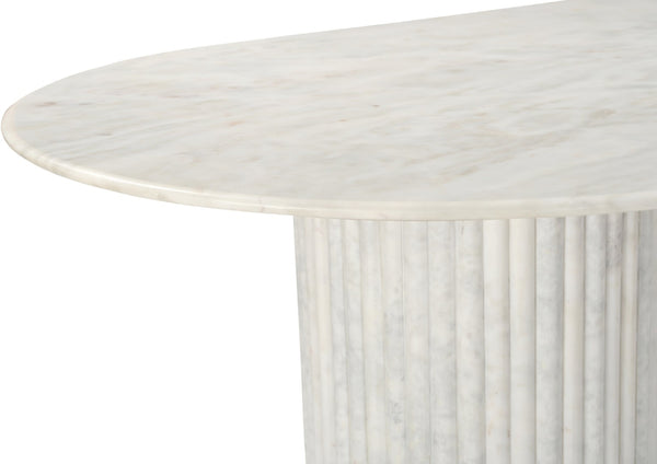 Meridian Furniture Messina Oval Stone Dining Table with Art Deco Fluted Bases Seats up to Ten Formal Room White Genuine Marble 925White-DT