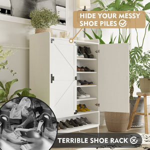 English Elm Shoe Cabinet With Doors - 6-Tier Space-Saving Storage Organizer, Adjustable Shelves & Hidden Storage W2227P170171-GIGA