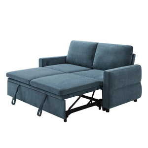 English Elm Convertible Chenille Sleeper Loveseat with Usb Ports and Reclining Backrest for Small Spaces Blue N719P390439C