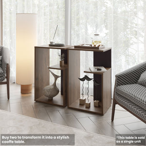 English Elm Fm Furniture Vega Modern Side Table With Open Storage, Dark Brown & Wengue Finish For Versatile Use B128P293873