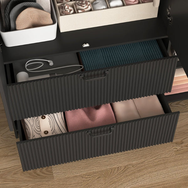 English Elm 8 Drawer Tall Chest Slim Particleboard Build Smooth Gliding Storage for Bedroom Closet Black W409S00010