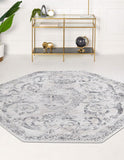 Unique Loom Finsbury Diana Machine Made Botanical Rug Gray, Ivory/Beige 7' 10" x 7' 10"