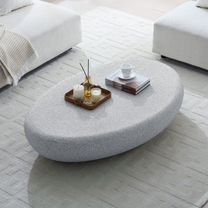 English Elm 55.12''fiberglass Elliptical Coffee Table Faux Stone Matte Finish Low Profile Living Room W2582P407289