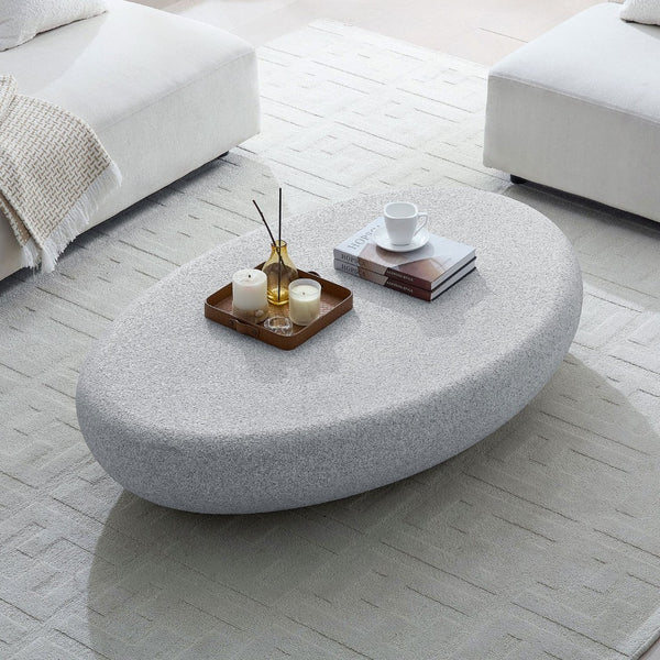 English Elm 55.12''fiberglass Elliptical Coffee Table Faux Stone Matte Finish Low Profile Living Room W2582P407289