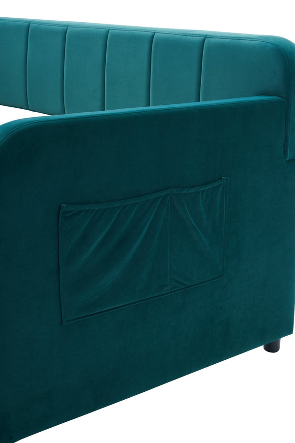 English Elm Twin Upholstered Daybed with Trundle Sofa Bed for Guest Room, Pine Wood Frame, Velvet Upholstery, Sturdy Slat Support and Full-Length Comfort Emerald W1361S00024