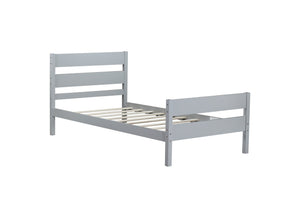 English Elm Twin Minimalist Rubberwood Bed with Headboard & Footboard, Grey Storage Twin Frame, 250lb Capacity W504P284274