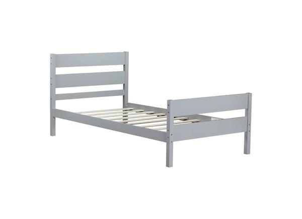 English Elm Twin Minimalist Rubberwood Bed with Headboard & Footboard, Grey Storage Twin Frame, 250lb Capacity W504P284274