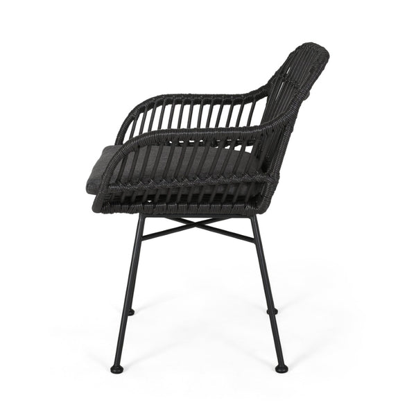 English Elm Rodney Polyethylene Rattan Accent Chair Set Woven Over Steel Frame for Modern Living 65036.00GRY