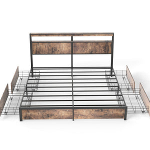 English Elm Queen Metal Platform Bed with Rgb Led Headboard Charging Station and Underbed Storage T3963P482840