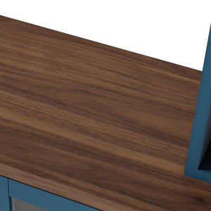 English Elm U-can Modern Farmhouse Wall Unit with Electric Fireplace Bookshelves and Glass Cabinet Doors Navy Blue SJ000153AAN